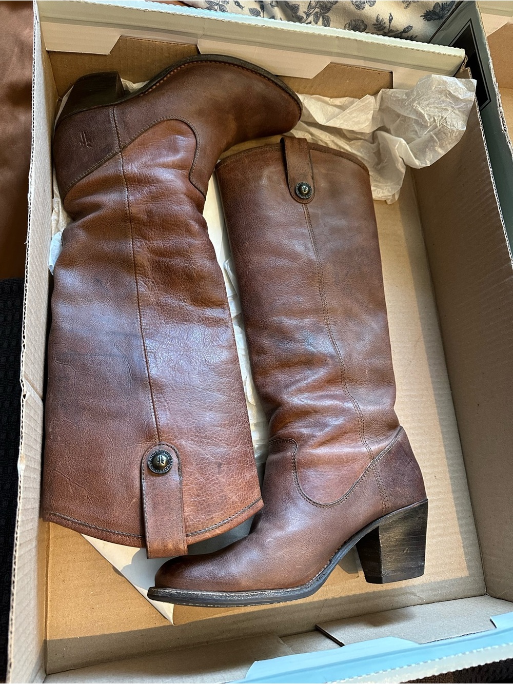 Frye Brown Leather Knee-High Heeled Boots